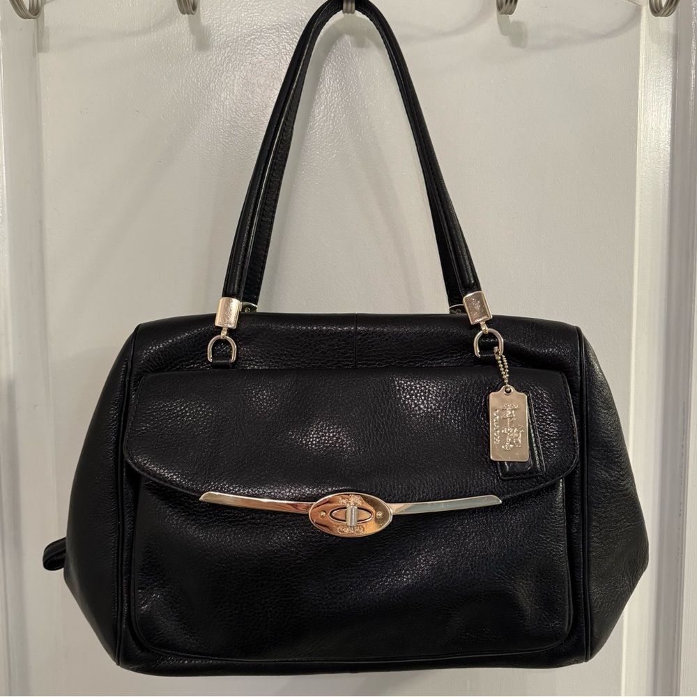 Coach Madison Leather Madeline East West Satchel Shoulder Bag Black Gold F25166